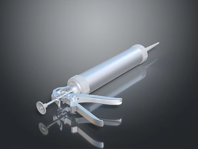 Silver Mechanical Weapon Design With Syringe Like Structure And Metal Handle 3d model