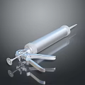 Silver Mechanical Weapon Design With Syringe Like Structure And Metal Handle 3d model