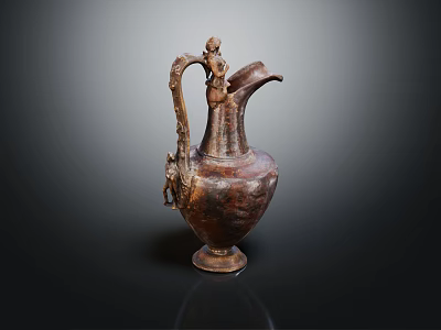 Vintage Bronze Pitcher With Curved Handle Carved Design And Statue Figure 3d model
