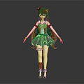 Game Movie Character with Long Brown Hair Red Hair Accessories Black White Outfit Short Skirt