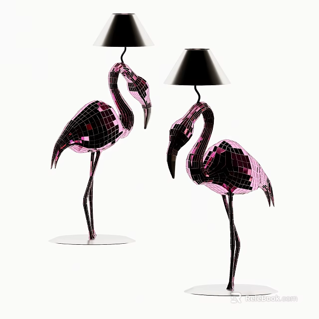 Flamingo Shaped Sequin Floor Lamp With Pink Body And Black Shade 3d model 