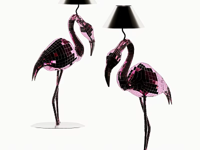 Flamingo Shaped Sequin Floor Lamp With Pink Body And Black Shade 3d model
