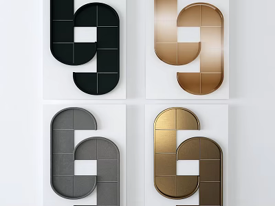 Modern Geometric Wall Decor With Black Gold Gray Copper Abstract Shapes 3d model