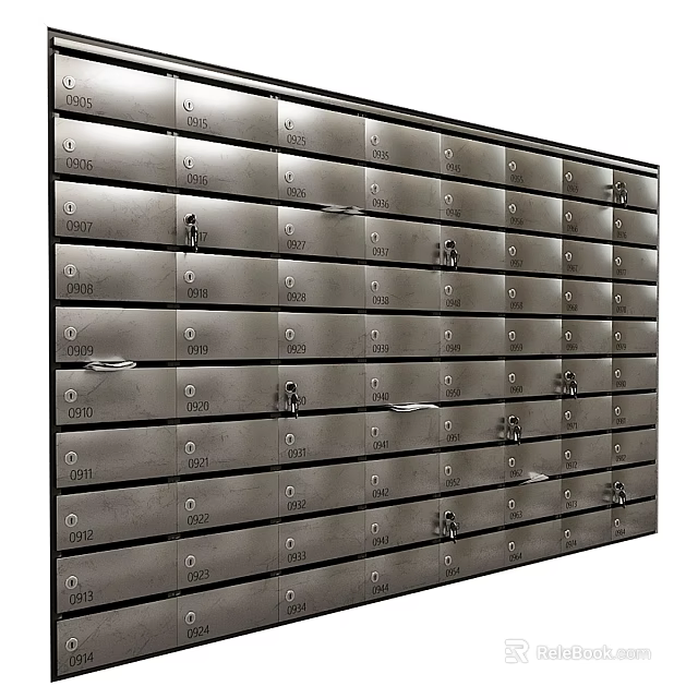 Metal Decorative Ornament Set With Numbered Lockers Arranged On Wall Surface 3d model 