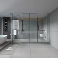 Modern Bathroom Interior Design With Glass Shower Bathtub And Gray Tile Floor