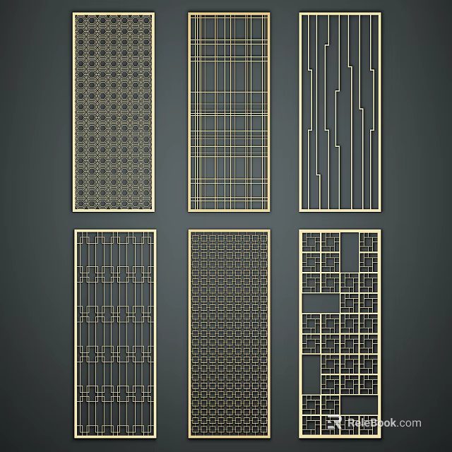 Six Different Room Divider Panels Featuring Geometric Grid Line Block Patterns And Designs 3d model 