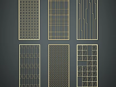Six Different Room Divider Panels Featuring Geometric Grid Line Block Patterns And Designs 3d model