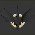 Black Dragon Sculpture With Spread Wings On Yellow And White Circular Base