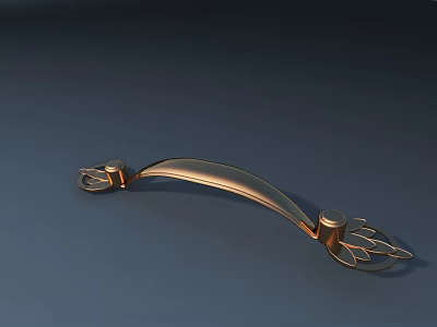 Elegant Golden Curved Handle with Intricate Leaf Shaped Decorations for Furniture 3d model