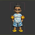 Cute Cartoon Boy Character Wearing Panda Print Shirt And Yellow Duck Shoes