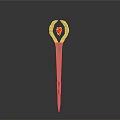 Wooden Decorative Object with Heart Shaped Top Red Gemstone Pointed Bottom and Red Band