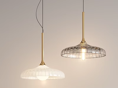 Modern Pendant Lights With Golden Poles And White Transparent Glass Shades 3d model