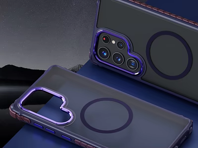 Transparent Phone Case With Purple Border Wireless Charging Compatibility And Camera Protection Shockproof Design 3d model