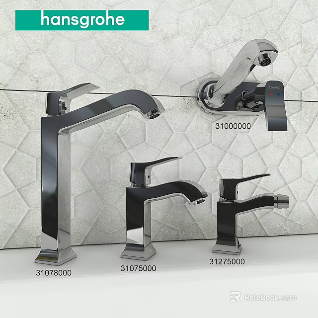 Sleek Modern Faucet Designs With Various Styles On Tile Wall Background 3d model 