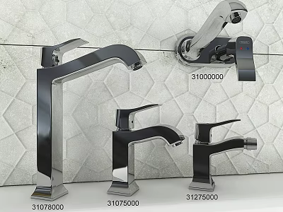 Sleek Modern Faucet Designs With Various Styles On Tile Wall Background 3d model