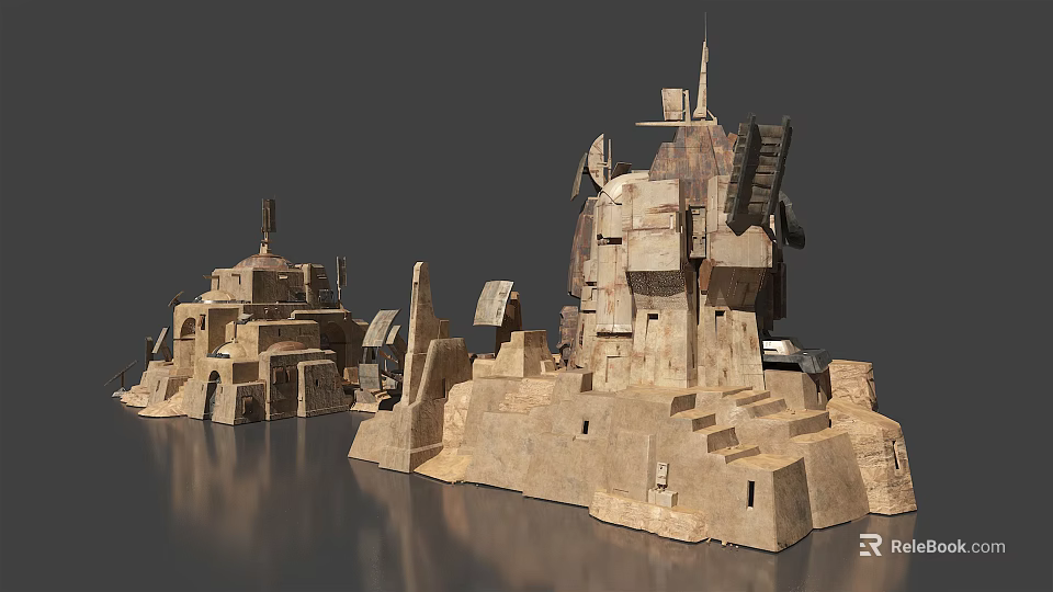 Ancient Stone Fortress Architecture with Tower Structures and Weathered Steps 3d model 
