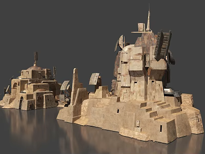 Ancient Stone Fortress Architecture with Tower Structures and Weathered Steps 3d model