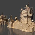 Ancient Stone Fortress Architecture with Tower Structures and Weathered Steps 3d model