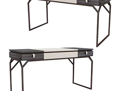 Modern Dressing Table With Metal Frame Wooden Top And Storage Drawers 3d model