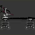 Modern Black Multi Wheeled Vehicle With Red Seats And Reflective Elements