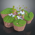 Floating Islands Covered with Green Grass and Rock Formations Amid White Clouds