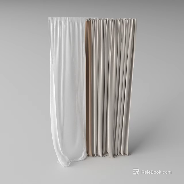 Soft White And Beige Curtains With Elegant Drape For Home Window Decor 3d model 