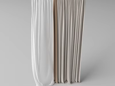 Soft White And Beige Curtains With Elegant Drape For Home Window Decor 3d model