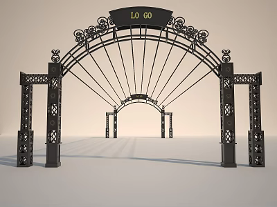 Ornate Iron Arch Component With Decorative Patterns Pillars And Top LO GO Sign 3d model