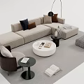 Modern L shaped Sofa and Coffee Table Set with Decorative Pillows Floor Lamp and Ottoman