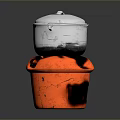 Practical Household Cooking Supplies Red Clay Stove With Silver Aluminum Pot