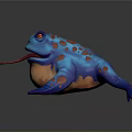 Blue Toad With Orange Spots Plump Body And Long Red Tongue Sticking Out