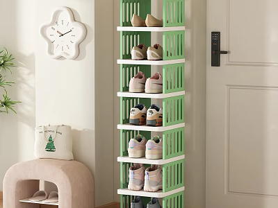 Green Multi Tiered Shoe Rack With Grid Storage Shelves For Shoes In Home Entryway 3d model