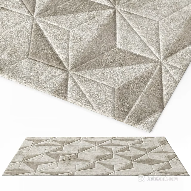 Modern Square Carpet With Geometric 3D Textured Pattern In Neutral Beige Tone 3d model