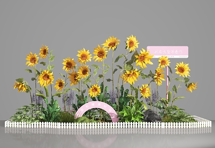 Floral sunflower flowers and plants beautiful old flower bed floral combination display area small view commercial landscape park floral art 3d model