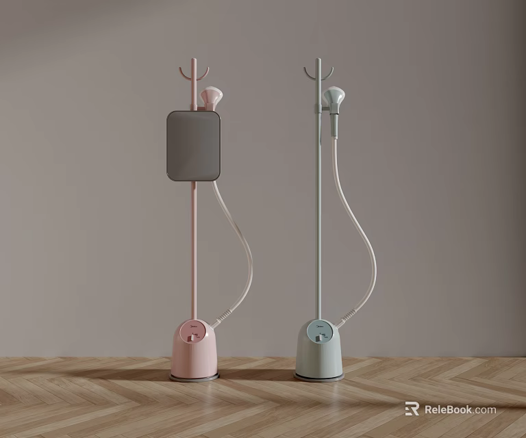 Two Modern Upright Garment Steamers in Pink and Light Blue for Daily Use 3d model 
