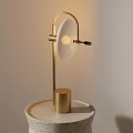 Modern Minimalist Table Lamp with Golden Brass Stand Circular Transparent Lampshade and Stone Base