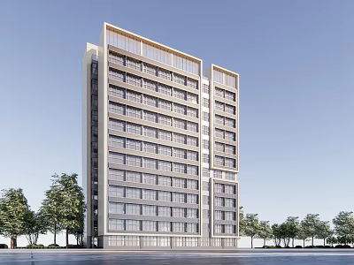 Modern High Rise Office Building With Glass Curtain Wall Large Windows And Surrounding Trees 3d model