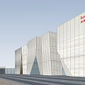 Modern Sales Office Building With Geometric Glass Facade And Red Logo Design
