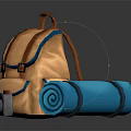 Essential Daily Life Items Including Orange Backpack Blue Roll Mat And Camera 3d model