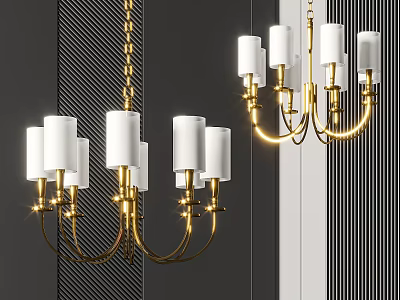 Elegant Modern Gold Chandelier With White Cylindrical Shades And Sleek Frame 3d model