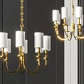 Elegant Modern Gold Chandelier With White Cylindrical Shades And Sleek Frame