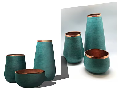 Teal Colored Decorative Ornament Set with Copper Rims and Various Shapes for Home Decor 3d model