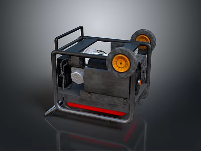 Portable Generator With Black Frame Yellow Wheels And Red Base Metal Structure 3d model