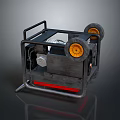Portable Generator With Black Frame Yellow Wheels And Red Base Metal Structure