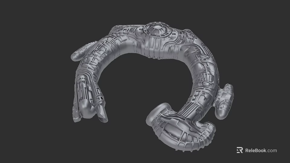 Intricate Metallic 3D Model Featuring Curved Mechanical Structure And Detailed Textures 3d model 