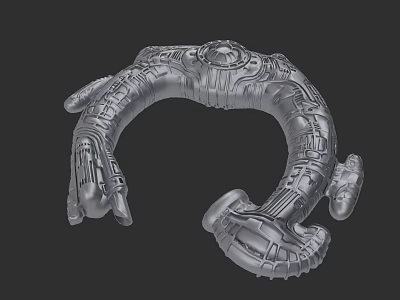Intricate Metallic 3D Model Featuring Curved Mechanical Structure And Detailed Textures 3d model