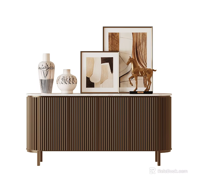 Modern Luxury Entryway Side Cabinet With Exquisite Vases Art Paintings And Elegant Desktop Ornaments 3d model 