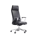 Black Leather Office Chair With High Back Silver Metal Armrests And Wheels