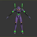 Purple Green Mechanical Character 3D Model With Futuristic Sci Fi Body Design And Shoulder Structures