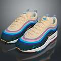 Nike Air Max 97 Sneakers Featuring Beige Blue Pink Gradient And White Sole Design